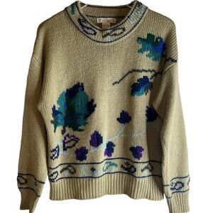 Vintage 1980's Vanderbilt Knit Floral Pullover Size Women's Large Sweater